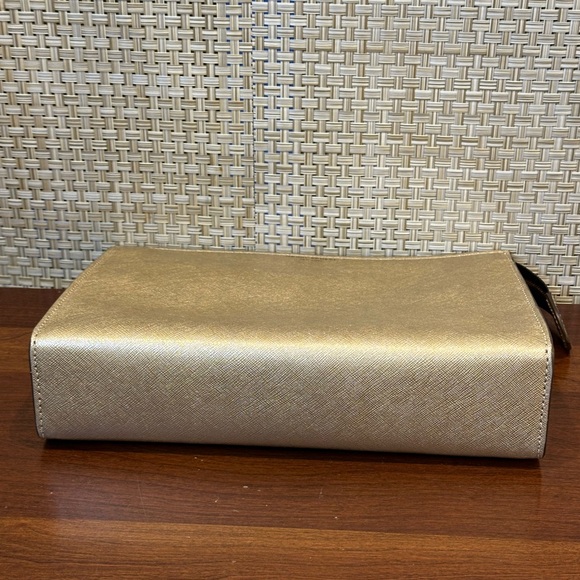Henri Bendel New York West 57th Metallic Gold Saffiano Leather Cosmetic Clutch - Picture 12 of 13